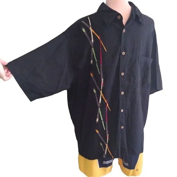 VTG Caribbean Pineapple Black Billiards Silk Blend Button Up Shirt Men's XL - Picture 8 of 15
